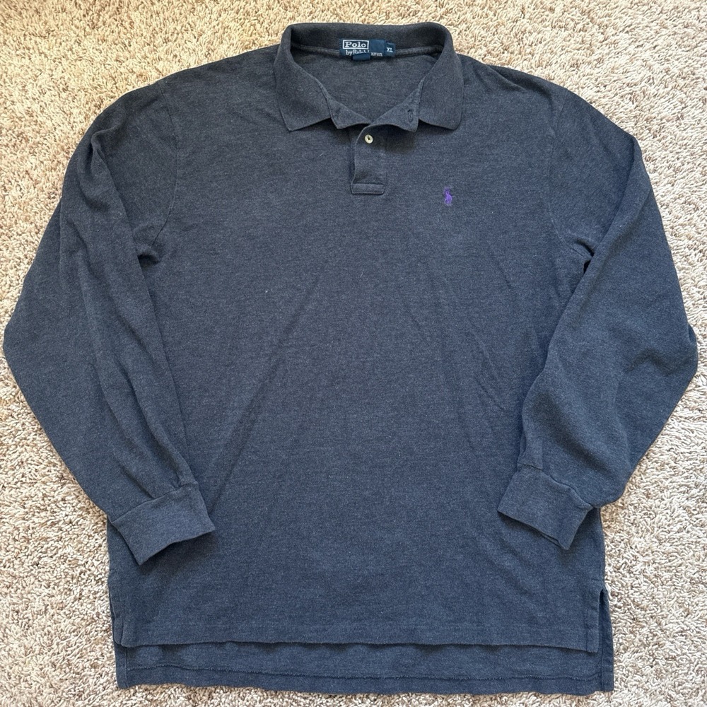 Polo by Ralph Lauren Long Sleeve Polo Mens XL Charcoal Gray Purple Pony Logo